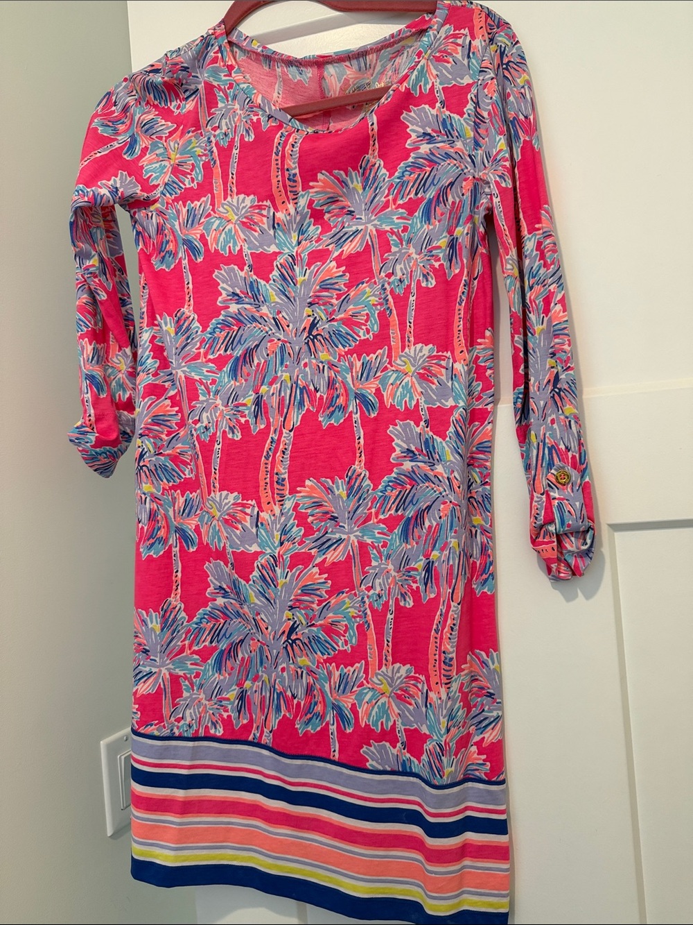 Lilly Pulitzer Hot Pink Palm-Print Long Sleeve Shift Dress